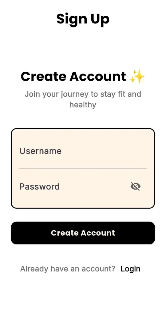 Create account screen