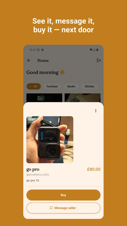 Listing detail with Buy and Message seller