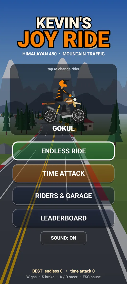 Kevin's Joy Ride main menu