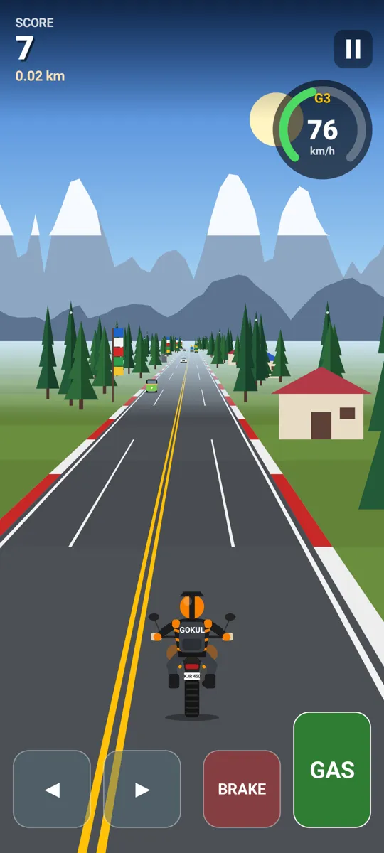 Riding at 76 km/h through mountain traffic