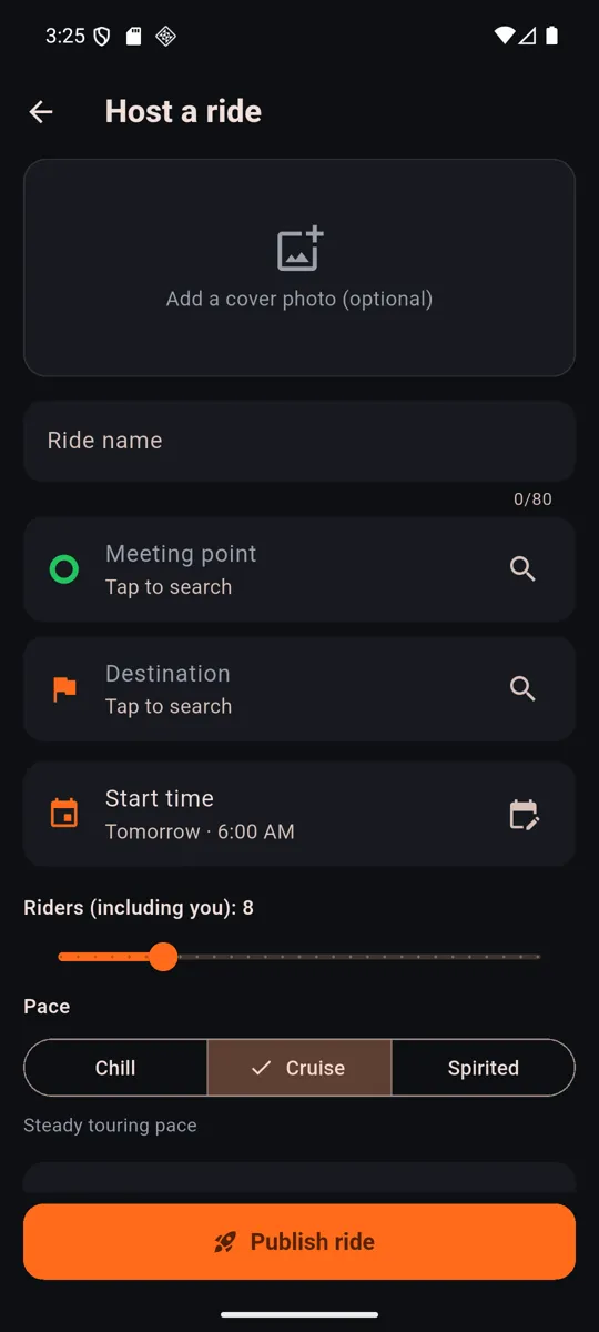 Host a ride form
