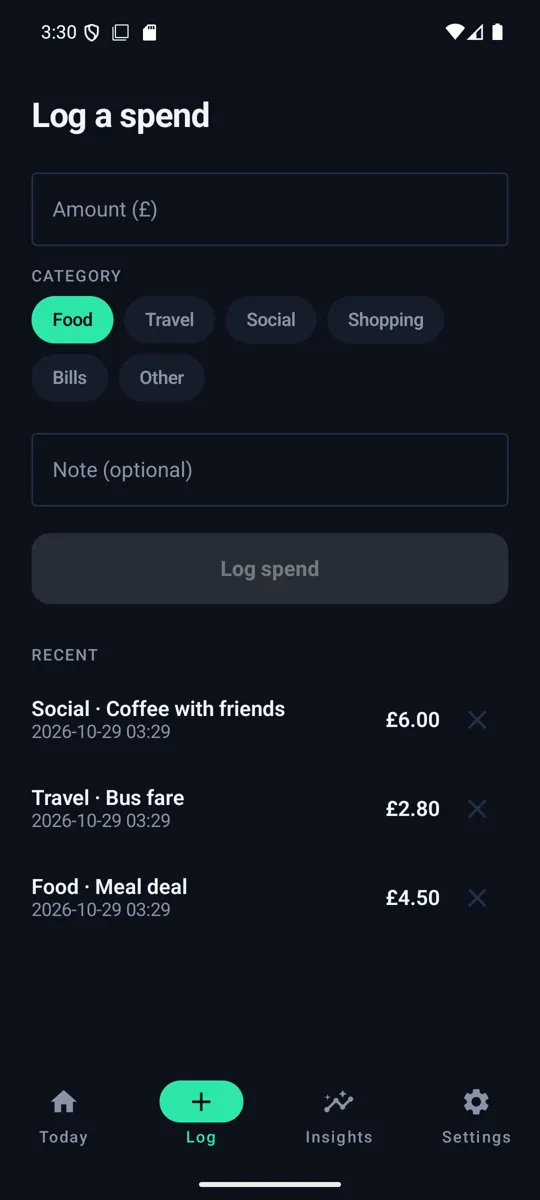 Log a spend with categories